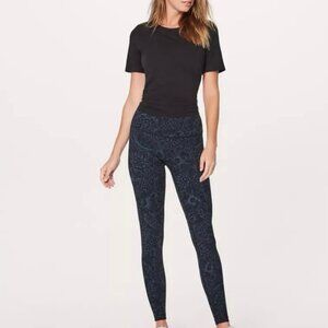 Lululemon Wunder Under Luxtreme HR Floral Paisley Print Leggings Blue Navy 6 28”